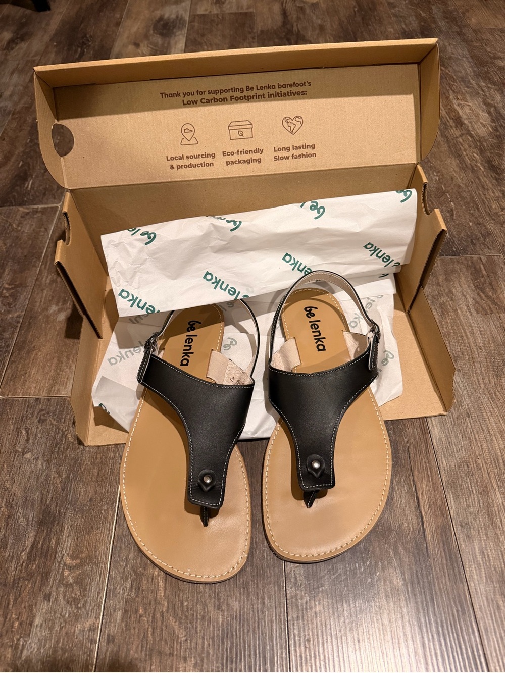 Be Lenka Black Thong Sandals with Tan Footbed